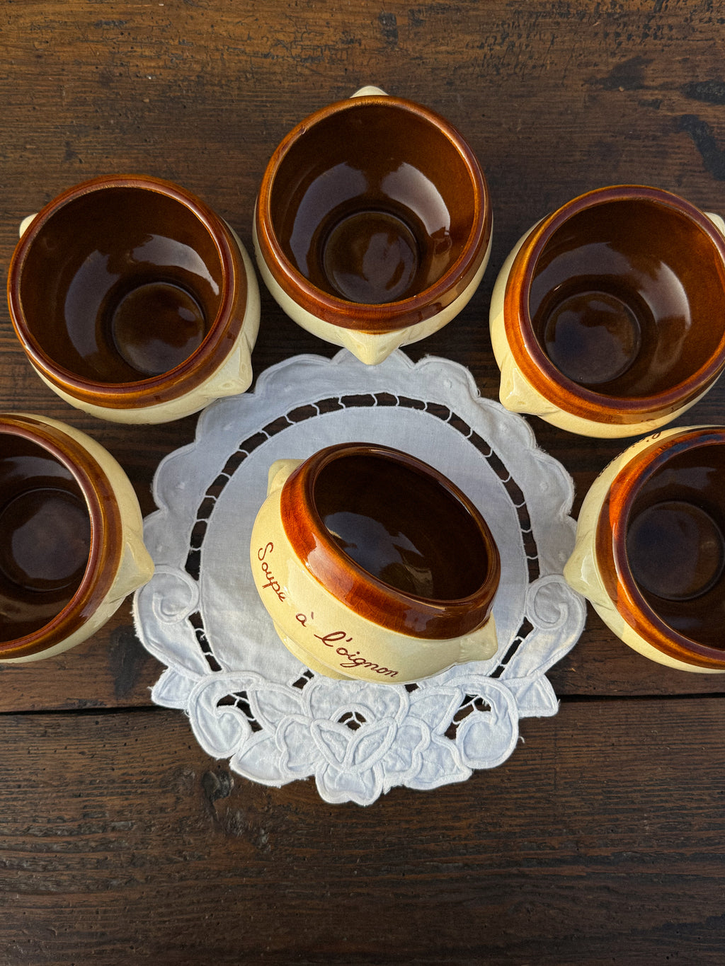 Sada 6 francouzských misek na cibulačku "Soupe à l'oignon"