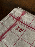 Velká lněná utěrka s monogramem a červenou mřížkou