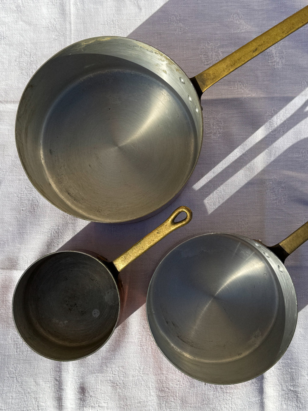 Sada 3 starožitných měděných rendlíků