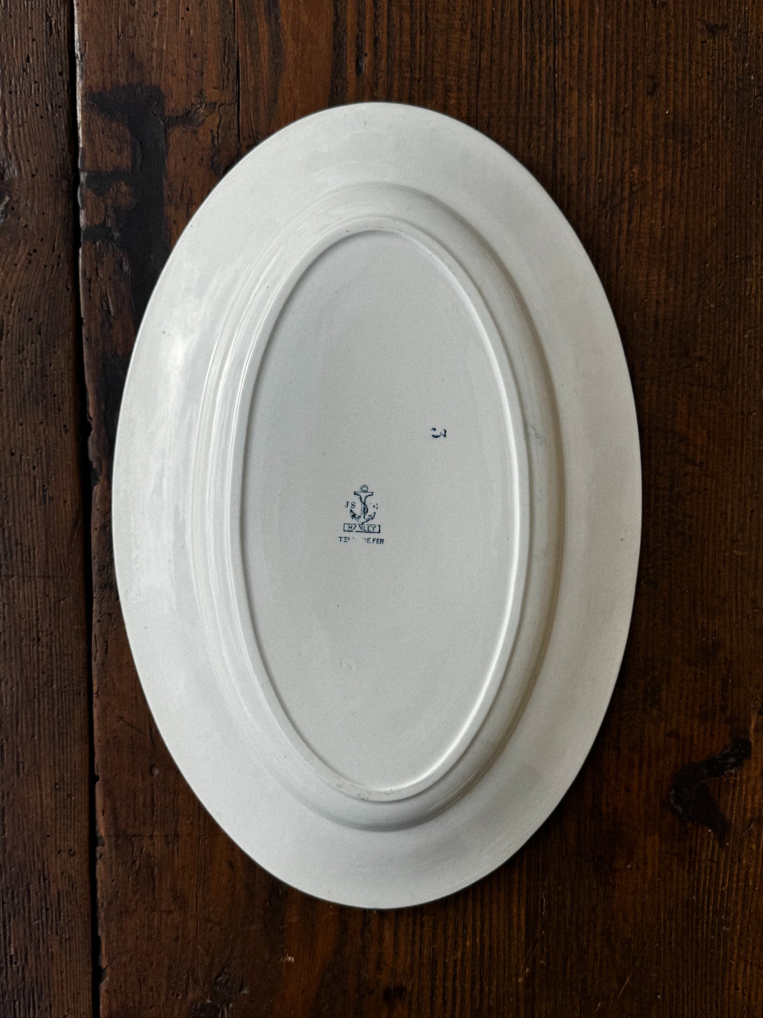 Větší oválný fajánsový podnos s modrým dekorem Faïencerie de Clairefontaine 19. století