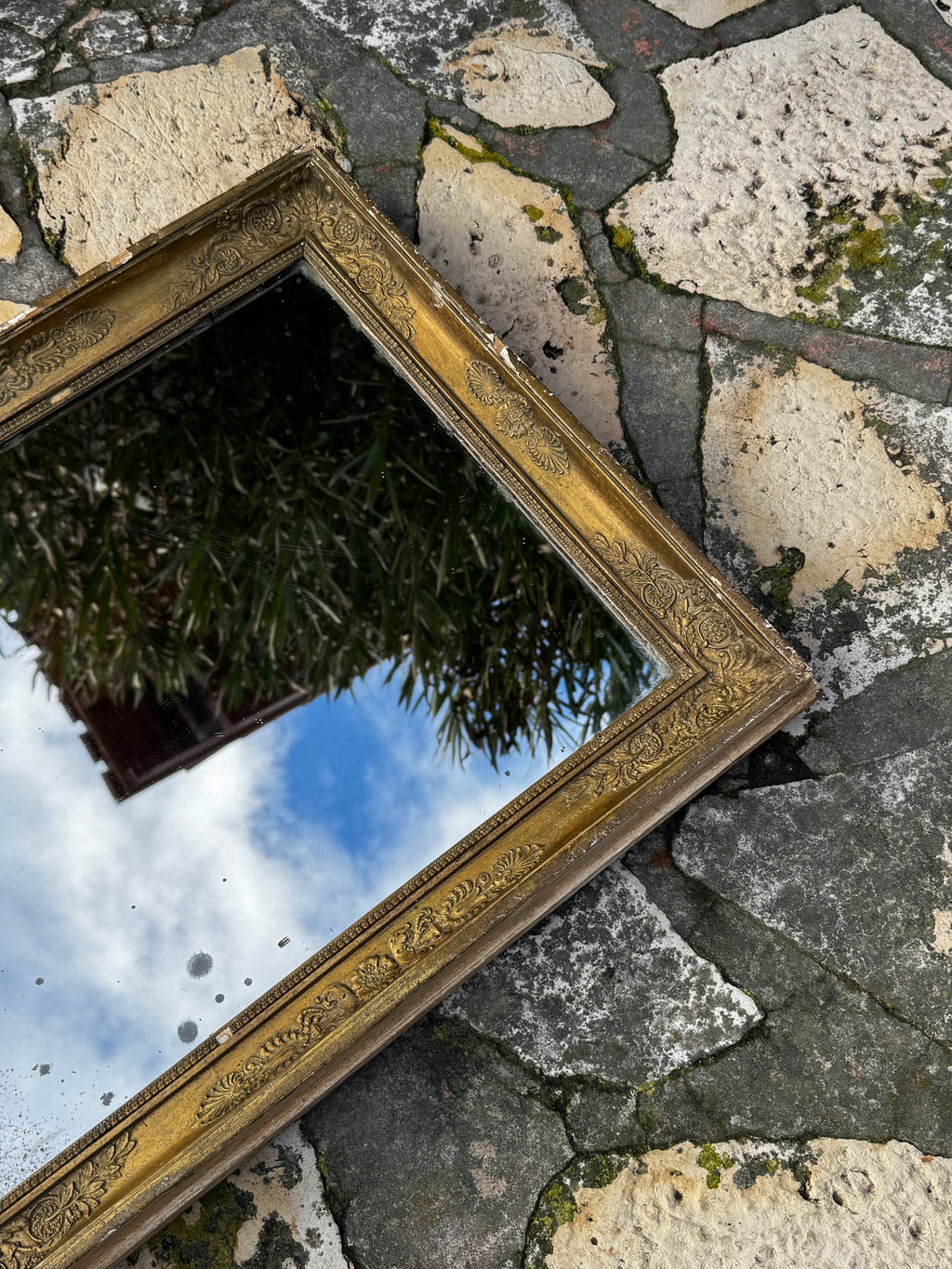 Velké francouzské zrcadlo v bohatě zdobeném rámu 19. století